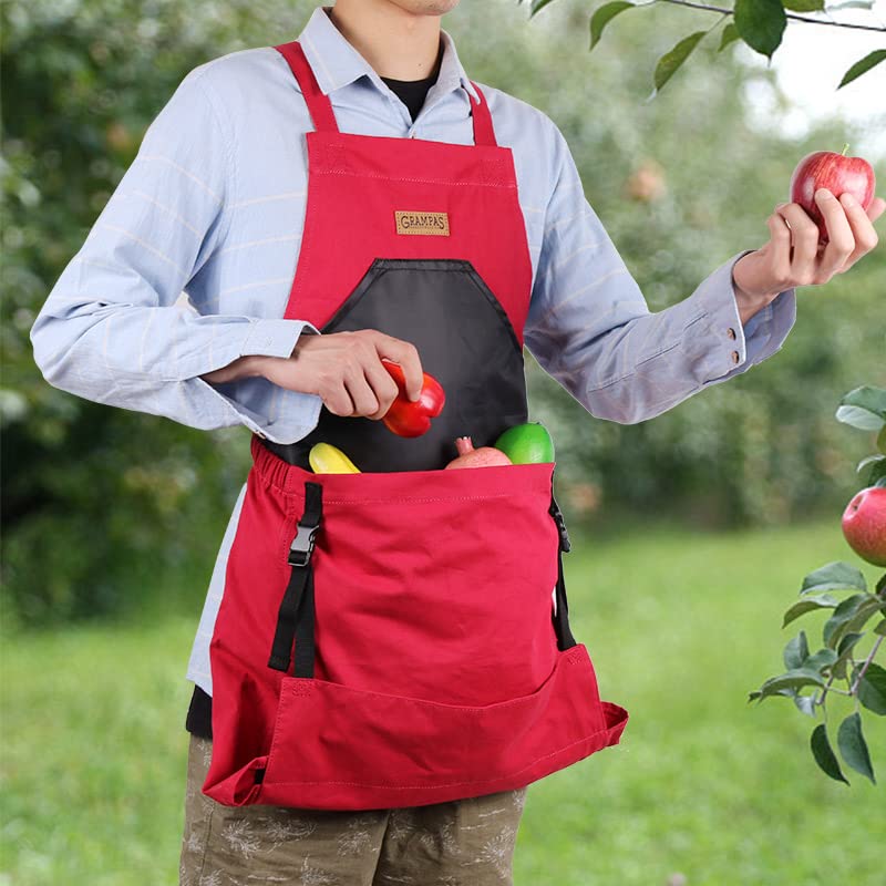 Grampa's Weeder Grampa's Garden Apron - Cross Back Gardening Apron With Pockets For Women & Men | Harvest Apron with Large Kangaroo Pouch (Red) - Image 4